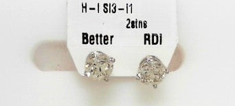 Ladies 14 Karat White Gold 4 Prong Mounting SI3 H To I Color Round 1.50 TCW Diamond Stud Earrings